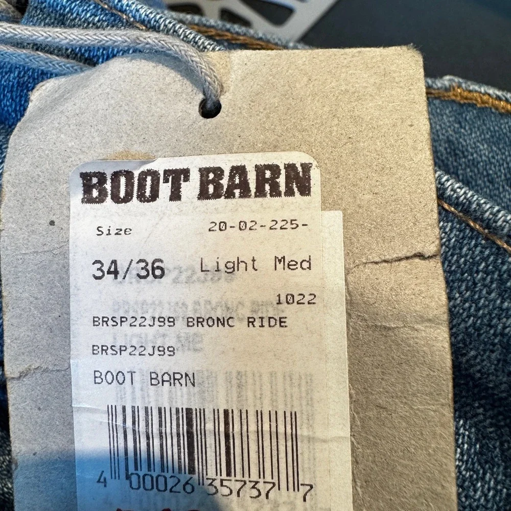 Blue Ranchwear Bronc Rider Straight Jeans Men 34X36 Light Wash Western Rodeo NEW